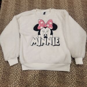 Forever 21 Minnie Disney Sweatshirt Women's Small White Fleece Long Sleeve Crew